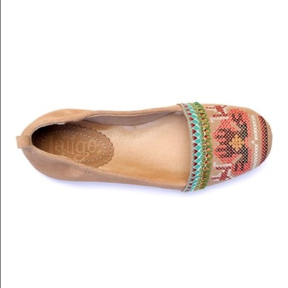 Anthropologie Tan Embroidered Flats